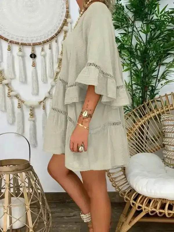 Cotton Linen V-Neck Loose Tunic Top - Fashionfitz