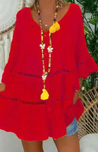 Cotton Linen V-Neck Loose Tunic Top - Fashionfitz