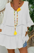 Cotton Linen V-Neck Loose Tunic Top - Fashionfitz