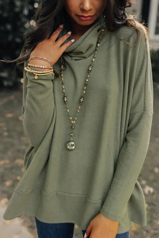 Cowl neck shift tunic top - jungle green / l / 65% polyester + 30% cotton + 5% elastane - tops