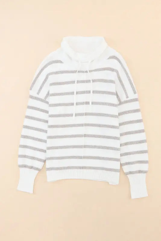 Cowl neck striped print drop shoulder sweater - sweaters & cardigans