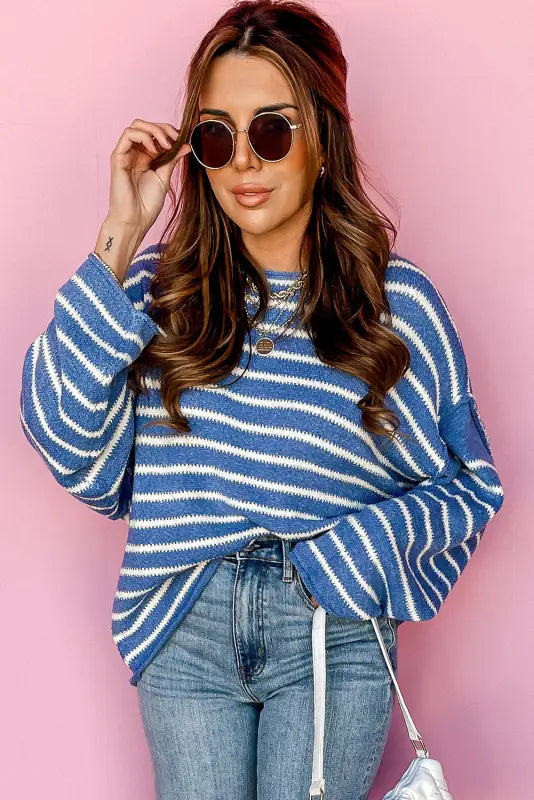 Cozy blue stripe plus-size sweater | comfort & style