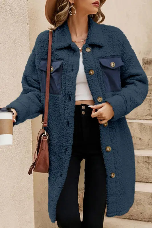 Cozy blue teddy coat - soft & modern | fashionfitz