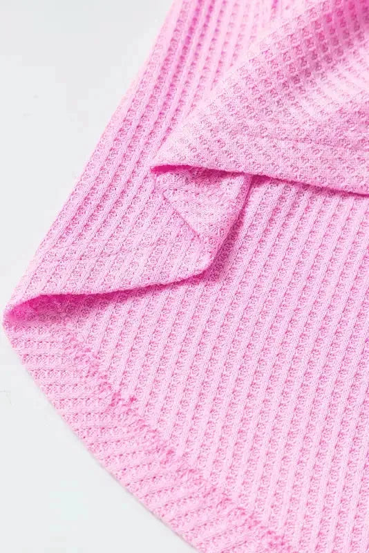 Bonbon Waffle Knit Exposed Seam High Low Top - Fashionfitz