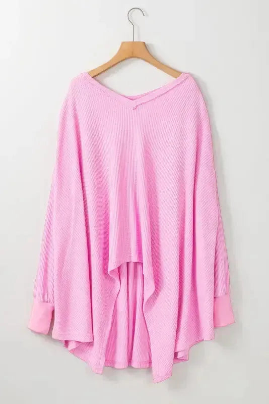 Bonbon Waffle Knit Exposed Seam High Low Top - Fashionfitz