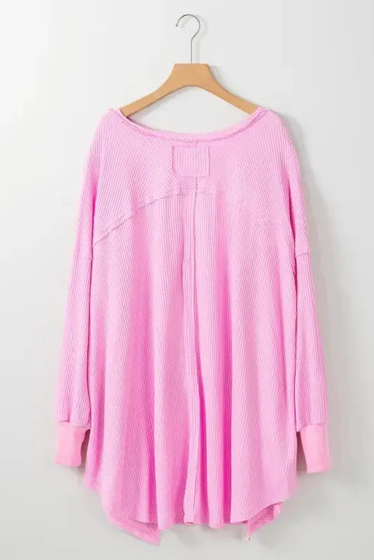 Bonbon Waffle Knit Exposed Seam High Low Top - Fashionfitz