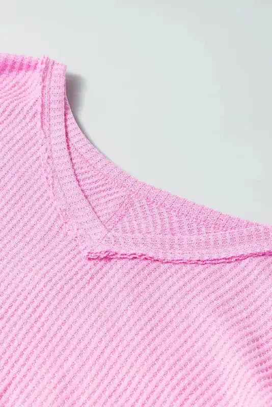 Bonbon Waffle Knit Exposed Seam High Low Top - Fashionfitz