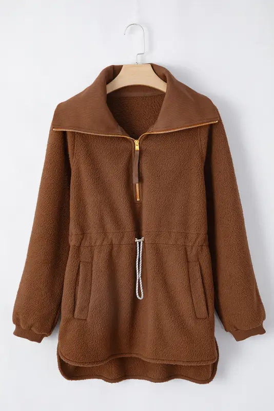 Cozy brown fleece pullover jacket | warm & stylish | shop