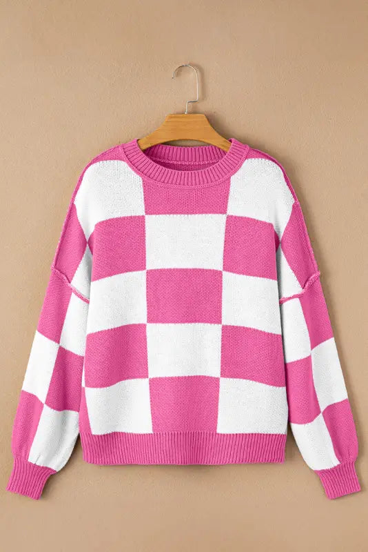 Cozy checkered bishop sleeve sweater | get yours