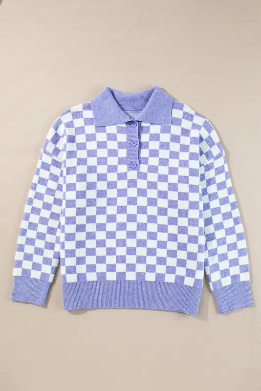 Cozy checkmate - plus size purple checkered sweater