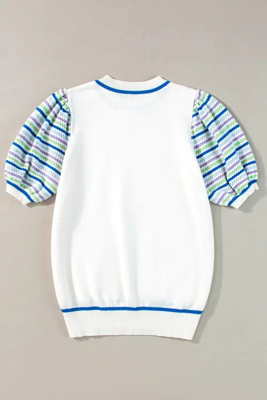 Cozy cloud striped crochet sweater - short sleeve sweaters