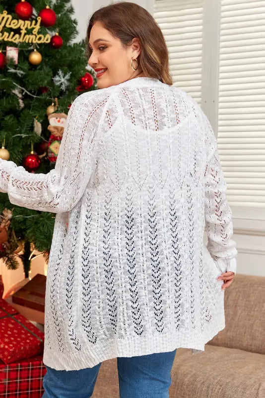 Cozy comfort plus size white eyelet cardigan