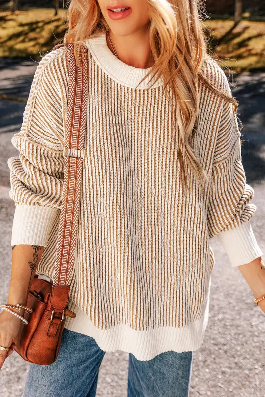 Cozy contrast stripe knit sweater | chic & comfy | fashionfitz