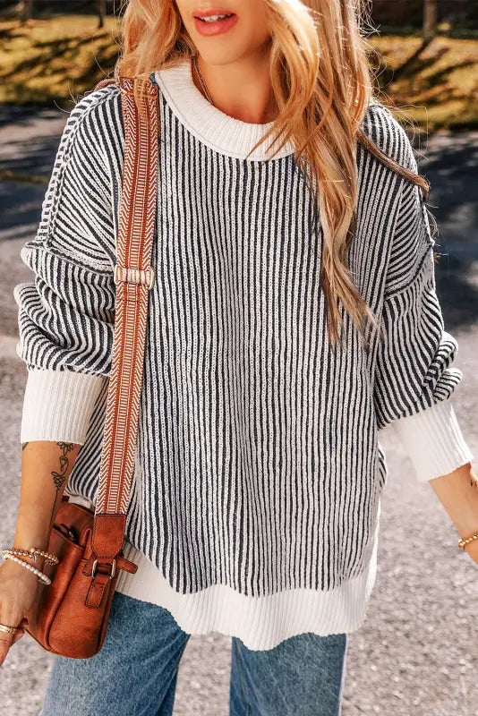 Cozy contrast stripe knit sweater | chic & comfy | fashionfitz