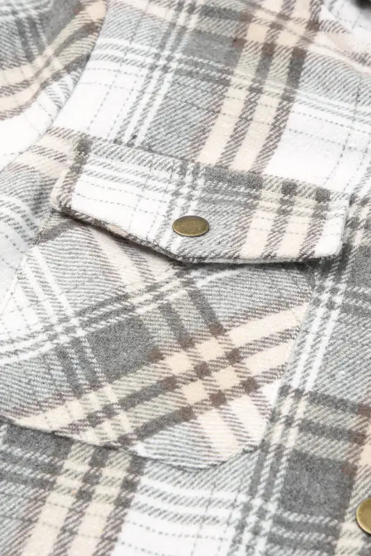 Cozy gray plaid sherpa-lined hooded shacket | fashionfitz