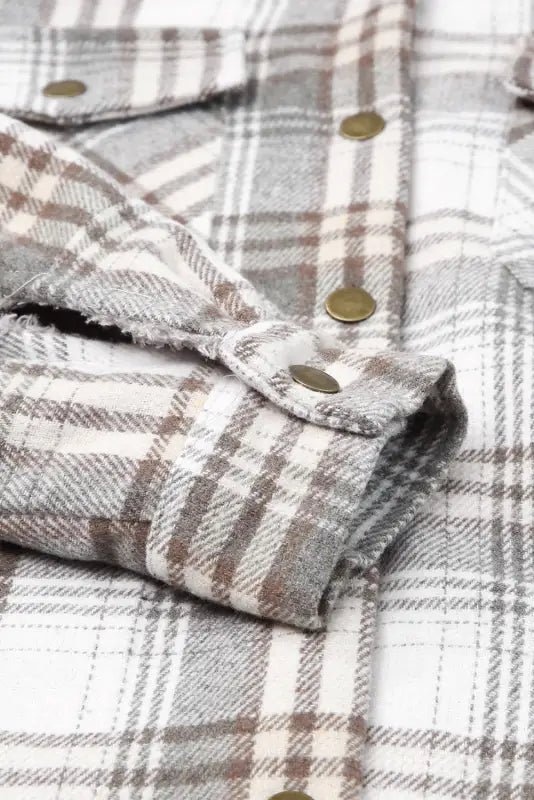 Cozy gray plaid sherpa-lined hooded shacket | fashionfitz