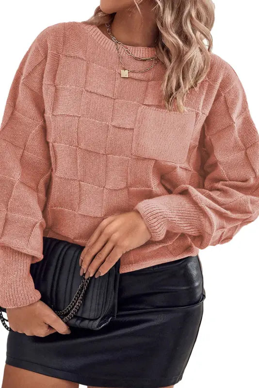 Cozycheck plus size rose-tan sweater