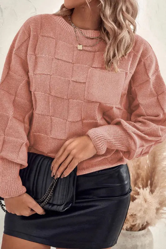 Cozycheck plus size rose-tan sweater