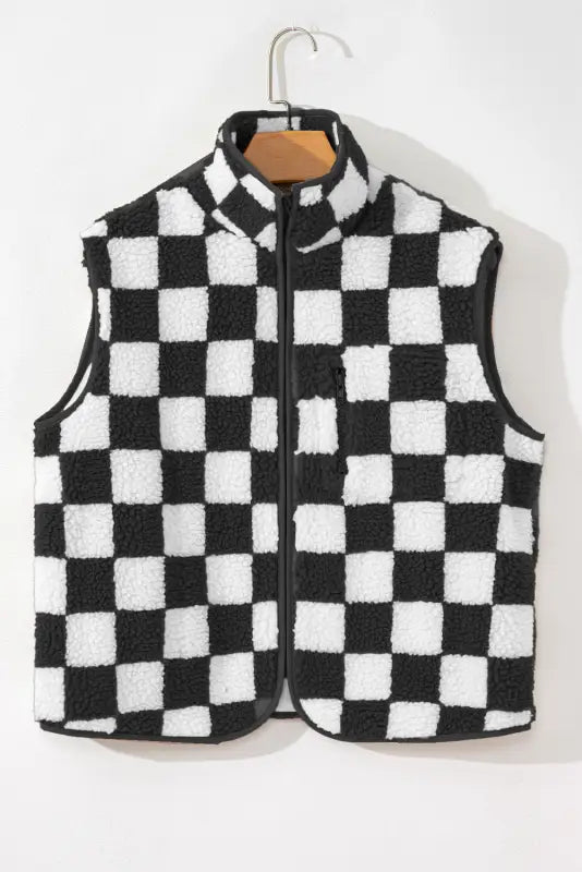 Cozycheck sherpa vest | black checkered warmth & style