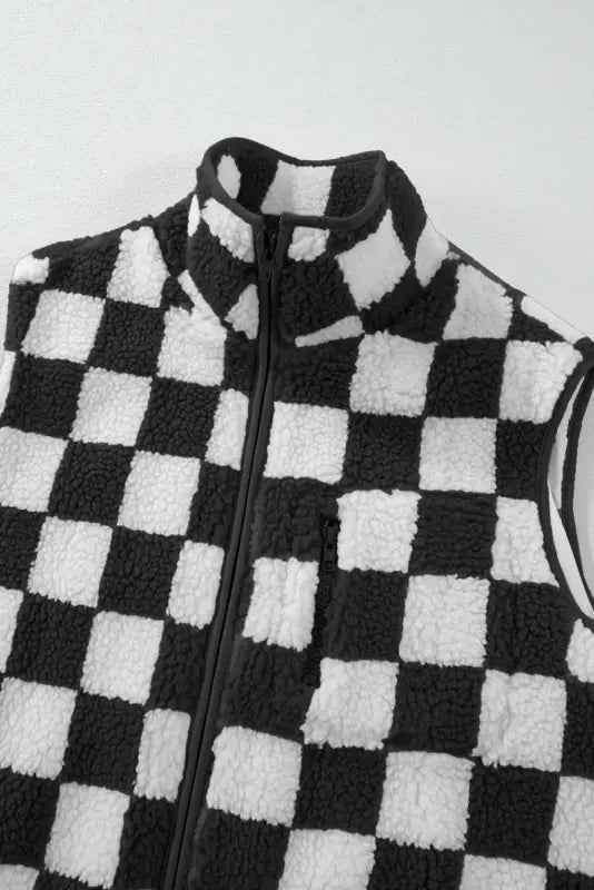 Cozycheck sherpa vest | black checkered warmth & style