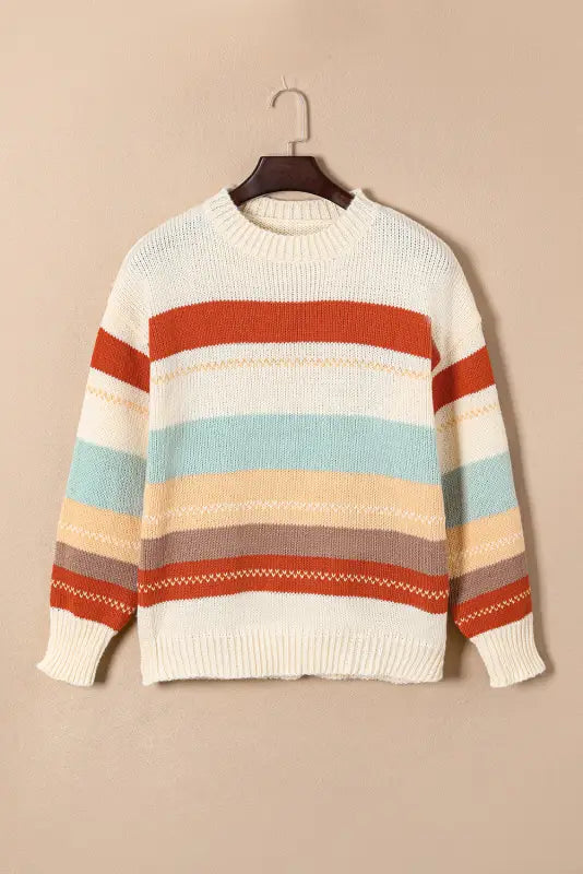 Crew neck drop - shoulder striped color block sweater