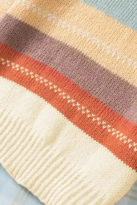 Crew Neck Drop-shoulder Striped Color Block Sweater - Fashionfitz