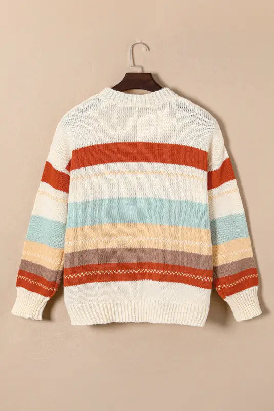 Crew neck drop - shoulder striped color block sweater