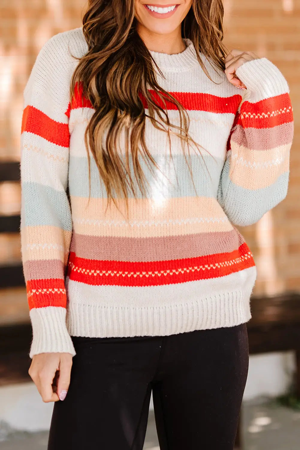 Crew neck drop-shoulder striped color block sweater - stripe / s / 100% polyester - sweaters & cardigans