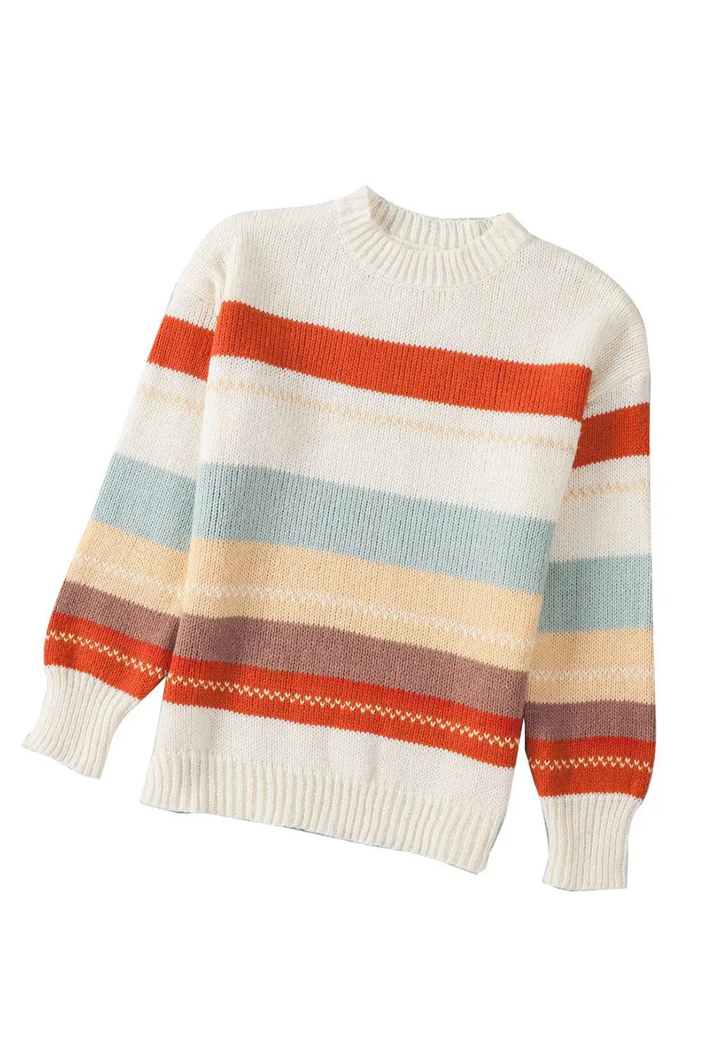 Crew neck drop-shoulder striped color block sweater - sweaters & cardigans