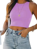 Crew Neck Racer Tank Top - Fashionfitz