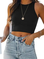 Crew Neck Racer Tank Top - Fashionfitz