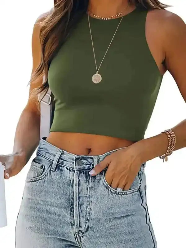 Crew Neck Racer Tank Top - Fashionfitz