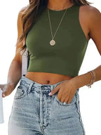 Crew Neck Racer Tank Top - Fashionfitz