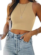 Crew Neck Racer Tank Top - Fashionfitz