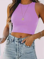 Crew Neck Racer Tank Top - Fashionfitz