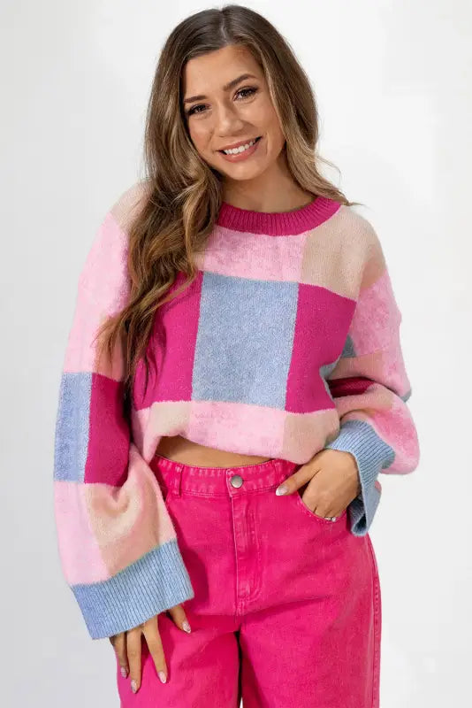 Crimson cascade sweater | color block drop shoulder fit