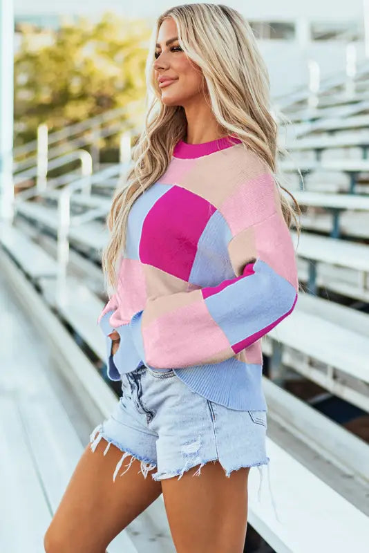 Crimson cascade sweater | color block drop shoulder fit