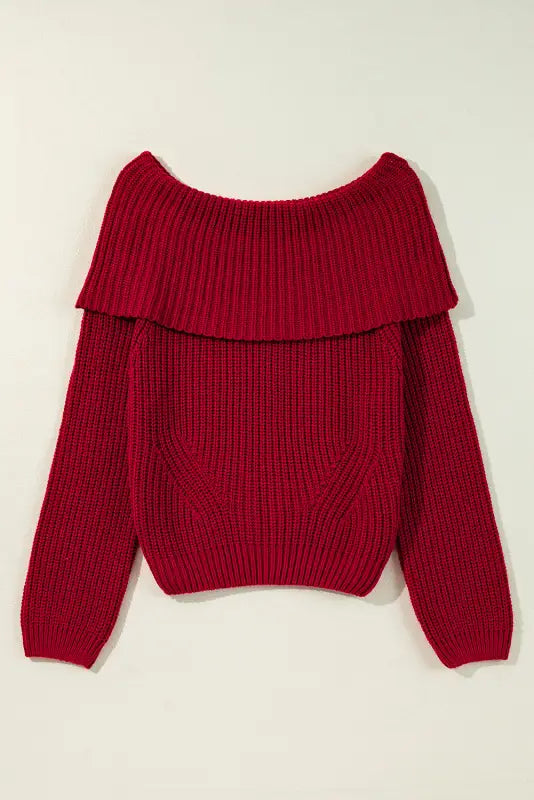 Crimson cozy shoulder-bare knit sweater