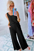 Crinkled Tank Top & Wide Leg Pants Set - Fashionfitz