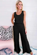 Crinkled Tank Top & Wide Leg Pants Set - Fashionfitz