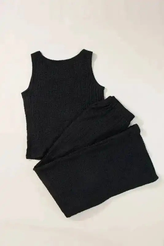 Crinkled Tank Top & Wide Leg Pants Set - Fashionfitz