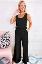 Crinkled Tank Top & Wide Leg Pants Set - Fashionfitz