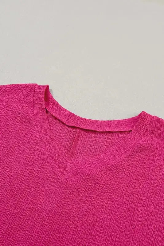 Crinkled V-Neck Wide Sleeve T-shirt - Fashionfitz