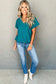 Blue sapphire crinkled v neck wide sleeve t-shirt - tops