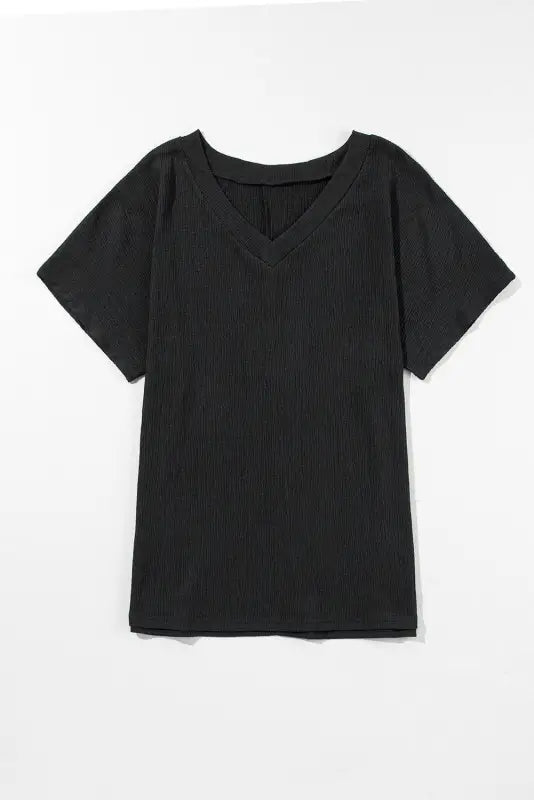 Black crinkled v neck wide sleeve t-shirt - relax in style with this versatile black tee