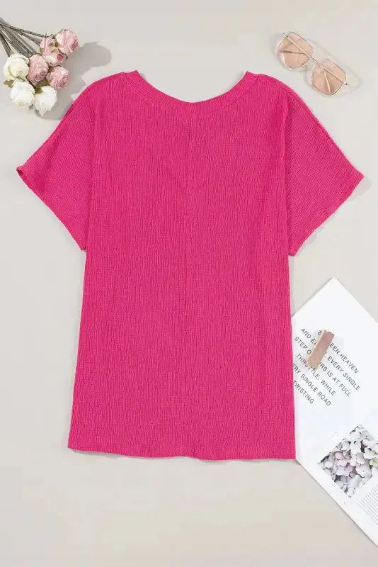 Crinkled V-Neck Wide Sleeve T-shirt - Fashionfitz