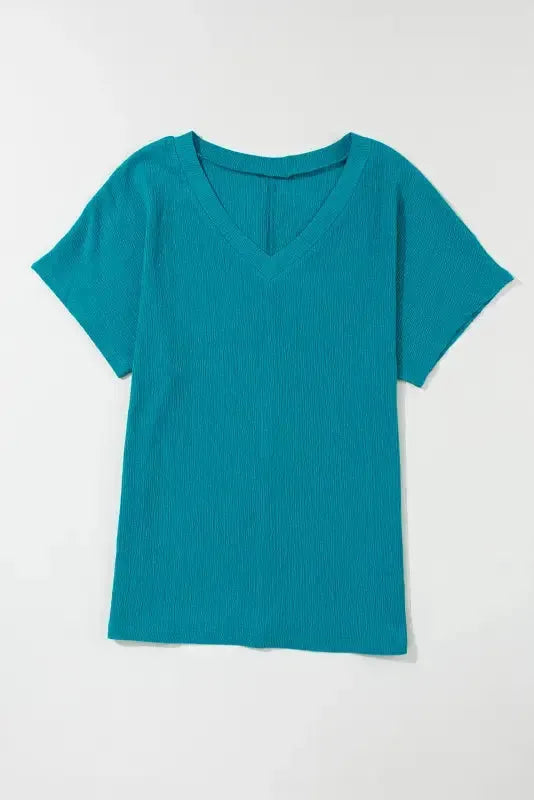 Crinkled V-Neck Wide Sleeve T-shirt - Fashionfitz