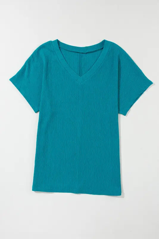 Blue sapphire crinkled v neck wide sleeve t-shirt - tops