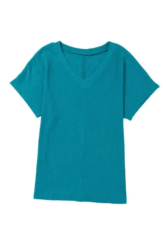 Crinkled V-Neck Wide Sleeve T-shirt - Fashionfitz