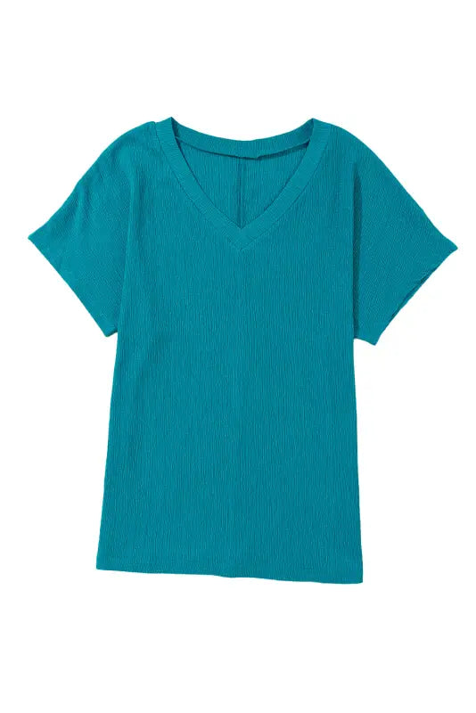 Blue sapphire crinkled v neck wide sleeve t-shirt - tops